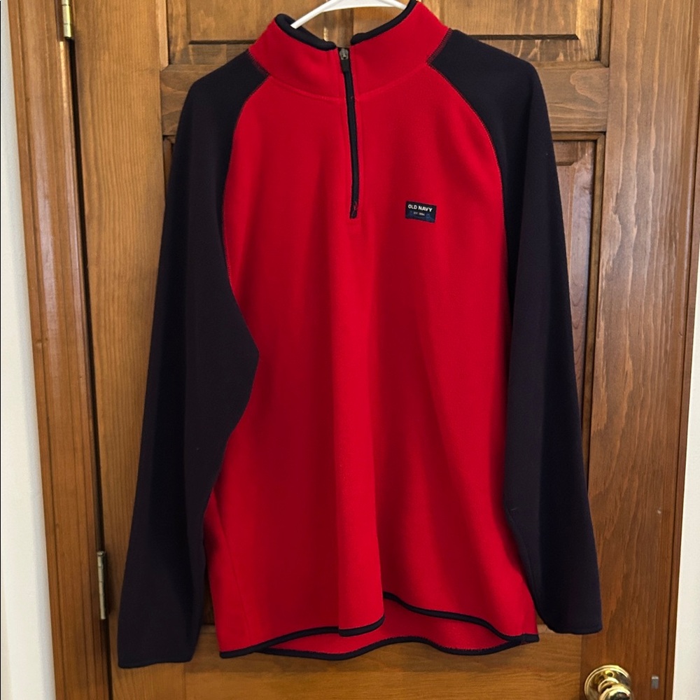 Old Navy Red and Black Half-Zip Fleece Pullover